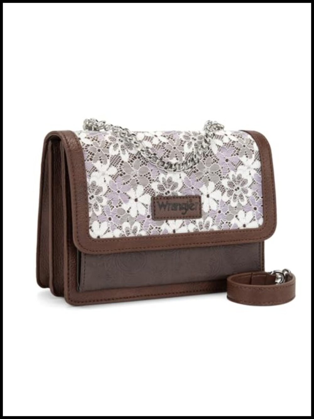 Floral Tooled Crossbody Purse Chain Strap Magnetic Flap Shoulder Bag